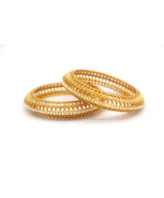 Gold Plated Pearl Bangles Set Of 2 5