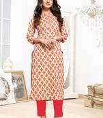 Beige printed cotton ethnic-kurtis