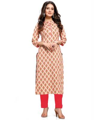Beige printed cotton ethnic-kurtis 2