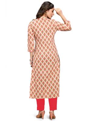 Beige printed cotton ethnic-kurtis 3