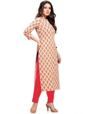 Beige printed cotton ethnic-kurtis 4
