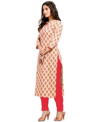 Beige printed cotton ethnic-kurtis 5