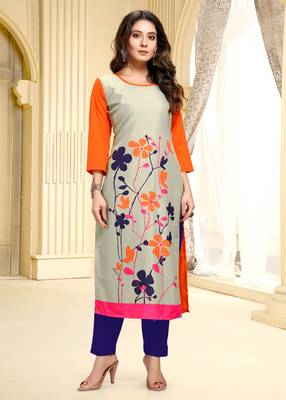 Beige printed crepe ethnic-kurtis 1