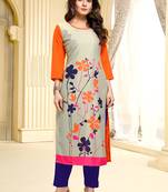 Beige printed crepe ethnic-kurtis