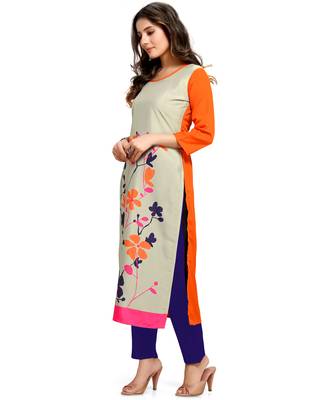 Beige printed crepe ethnic-kurtis 5