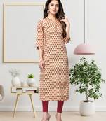Beige printed cotton ethnic-kurtis