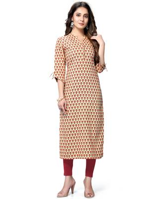 Beige printed cotton ethnic-kurtis 2