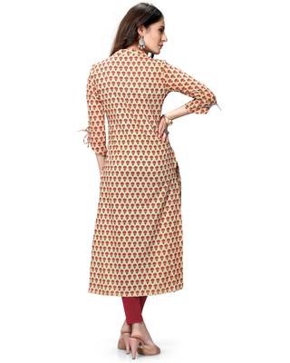 Beige printed cotton ethnic-kurtis 3