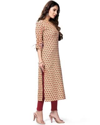 Beige printed cotton ethnic-kurtis 4