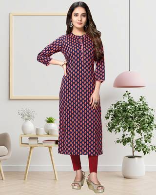 Navy-blue printed cotton ethnic-kurtis 1