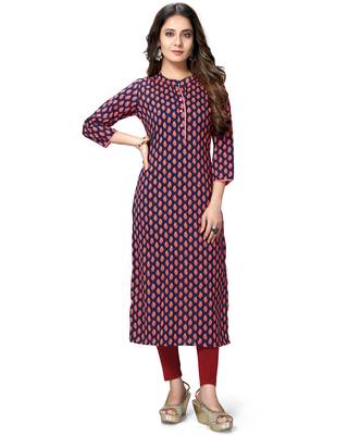 Navy-blue printed cotton ethnic-kurtis 2