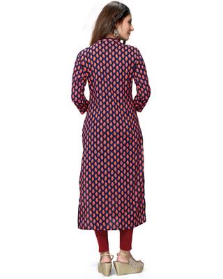 Navy-blue printed cotton ethnic-kurtis 3