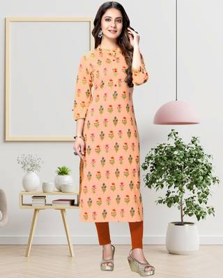Peach printed cotton ethnic-kurtis 1