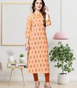 Peach printed cotton ethnic-kurtis