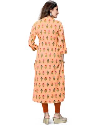 Peach printed cotton ethnic-kurtis 3