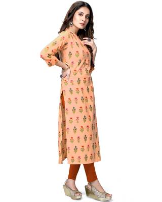 Peach printed cotton ethnic-kurtis 4