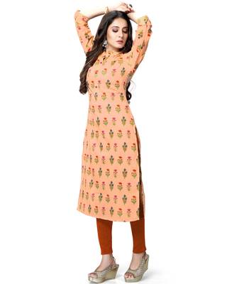 Peach printed cotton ethnic-kurtis 5