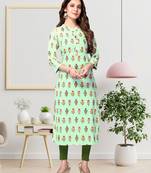 Light-green printed cotton ethnic-kurtis