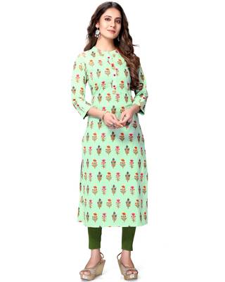 Light-green printed cotton ethnic-kurtis 2