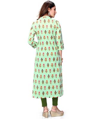 Light-green printed cotton ethnic-kurtis 3