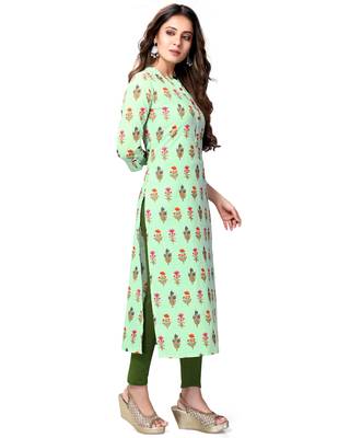 Light-green printed cotton ethnic-kurtis 4