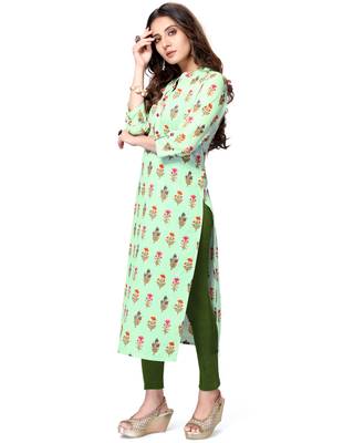 Light-green printed cotton ethnic-kurtis 5