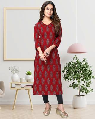 Maroon printed cotton ethnic-kurtis 1