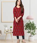 Maroon printed cotton ethnic-kurtis