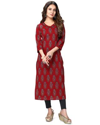 Maroon printed cotton ethnic-kurtis 2