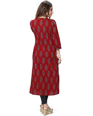 Maroon printed cotton ethnic-kurtis 3