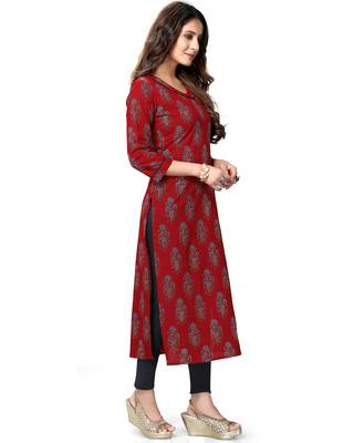 Maroon printed cotton ethnic-kurtis 4