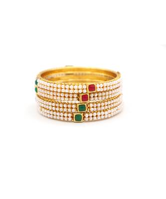 White Pearls Bangles Of 4 4