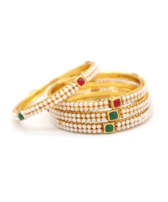 White Pearls Bangles Of 4 5