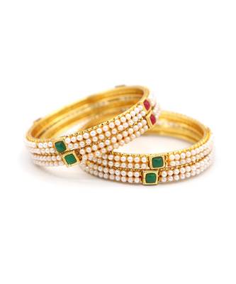 White Pearls Bangles Of 4 6