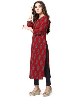 Maroon printed cotton ethnic-kurtis 5