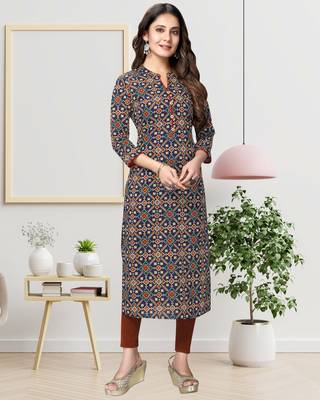 Navy-blue printed cotton ethnic-kurtis 1