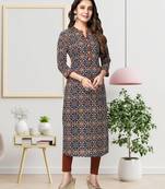 Navy-blue printed cotton ethnic-kurtis