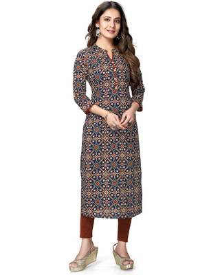 Navy-blue printed cotton ethnic-kurtis 2