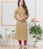 Yellow printed cotton ethnic-kurtis