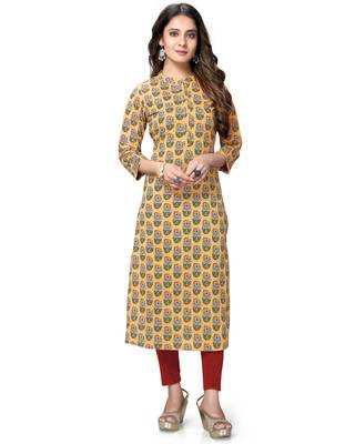 Yellow printed cotton ethnic-kurtis 2