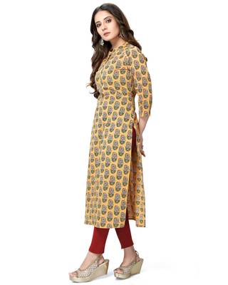 Yellow printed cotton ethnic-kurtis 5