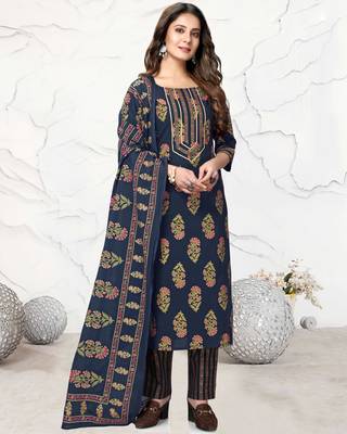 Navy-blue printed cotton ethnic-kurtis 1