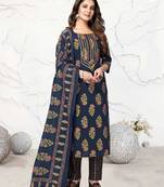 Navy-blue printed cotton ethnic-kurtis