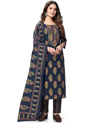 Navy-blue printed cotton ethnic-kurtis 2