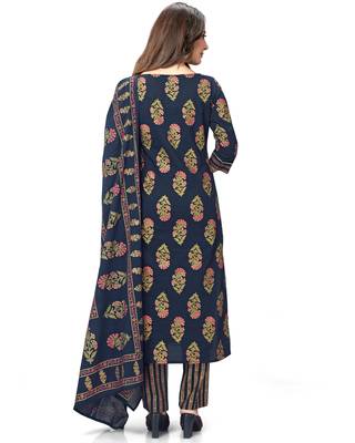 Navy-blue printed cotton ethnic-kurtis 3