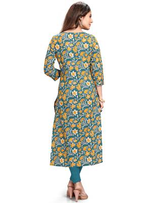 Teal printed cotton ethnic-kurtis 3
