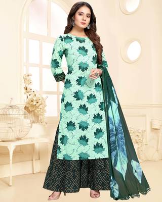 Light-green printed cotton ethnic-kurtis 1