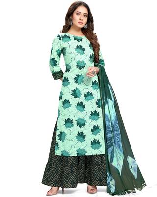 Light-green printed cotton ethnic-kurtis 2