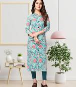 Light-blue printed cotton ethnic-kurtis