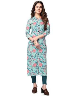 Light-blue printed cotton ethnic-kurtis 2
